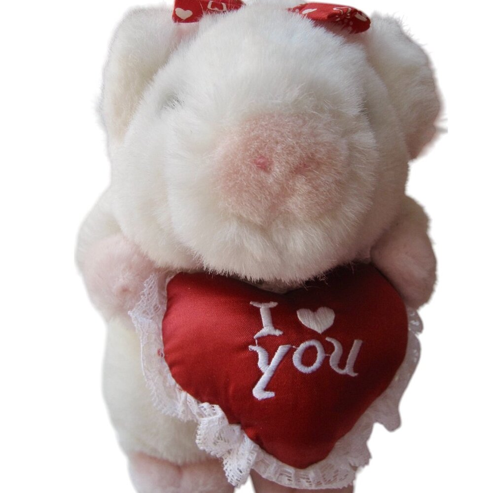 Vintage Y2K Chosun Plush Pig w Valentine Red Satin Pillow I Love You ❤️